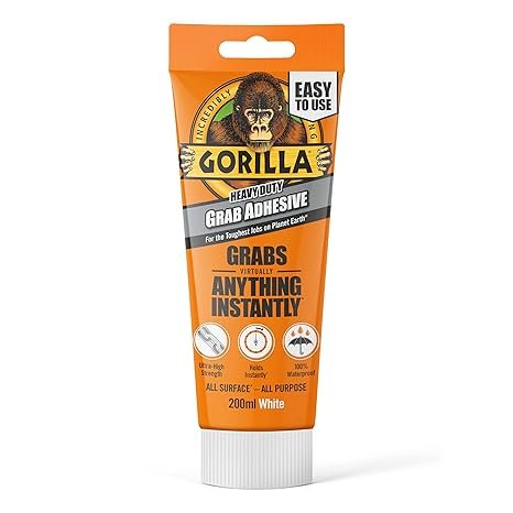 Gorilla Heavy Duty White Grab Adhesive 200ml Tube – All-Purpose