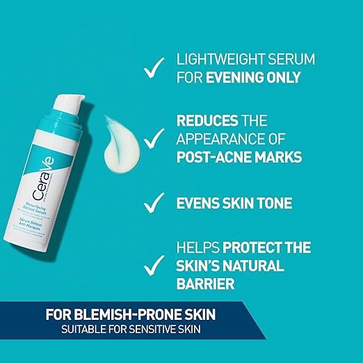 CeraVe Resurfacing Retinol Serum with Ceramides and Niacinamide for Blemish-Prone Skin, Clear, 30 ml