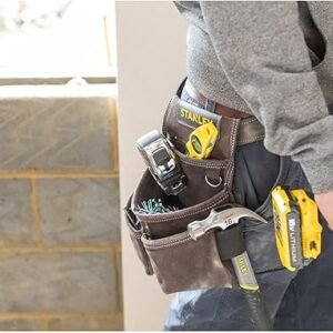 STANLEY Leather Tool Belt Pouch, Double Pocket Organiser for Tools and for Small Parts, STST1-80116