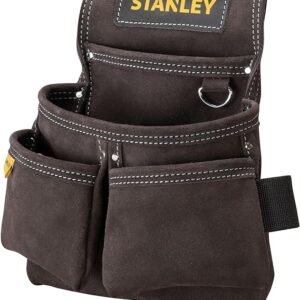STANLEY Leather Tool Belt Pouch, Double Pocket Organiser for Tools and for Small Parts, STST1-80116