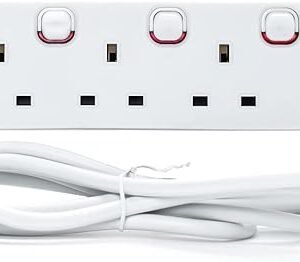 STATUS Multi Plug Extension White 2m Extension Lead | Individually Switched with Neon Indicator | 4 Socket Extension Cable