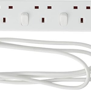 Masterplug Four Socket Extension with Individual Switches, 2 Metres, White