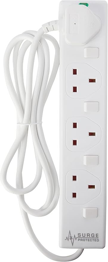 pro elec plpl15330pl 2 m Switched and Surge Protected 4 Gang Extension Lead white