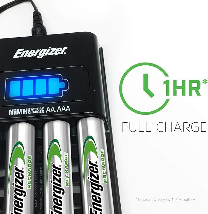 Energizer Battery Charger for AA and AAA Batteries, Recharge Pro Included 4x AA Rechargeable Batteries
