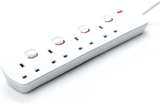 STATUS Multi Plug Extension White 2m Extension Lead | Individually Switched with Neon Indicator | 4 Socket Extension Cable