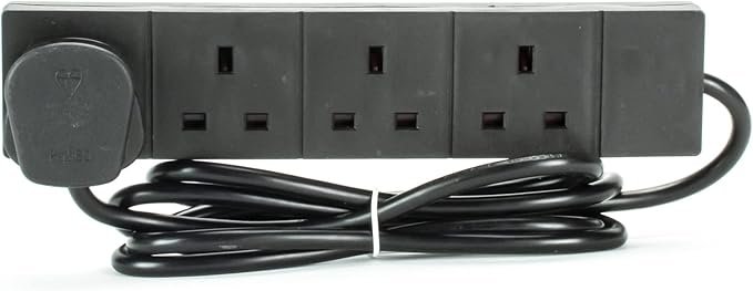STATUS Black Multi Plug Extension | 4 Socket Extension Cable | 2m Extension Lead