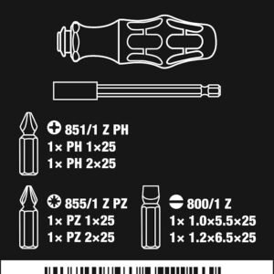 Wera 073240 Kraftform Kompakt 28 Screwdriver Bit Set,Multi-colour,0.25 inches