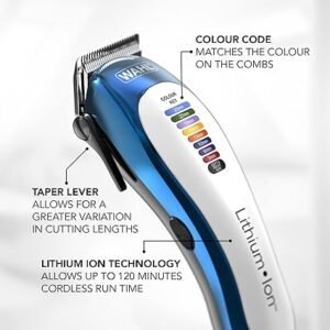 Wahl Colour Pro Cordless Clipper, Lithium Head Shaver, Cordless Hair Clipper, Men's Hair Clippers With Colour Coded Length Guides,
