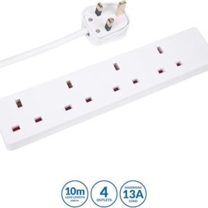 PRO ELEC PELB1906 4 Gang Extension Lead White, 10m