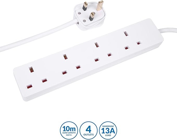 PRO ELEC PELB1906 4 Gang Extension Lead White, 10m
