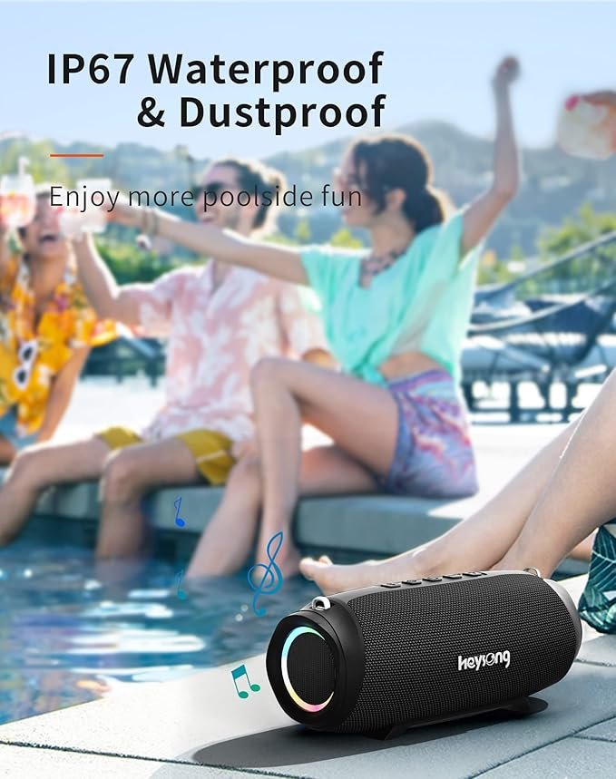 HEYSONG Bluetooth Speaker, Portable Outdoor IP67 Waterproof Wireless Speaker with Shoulder Strap, 50W Loud Rich Bass Sound