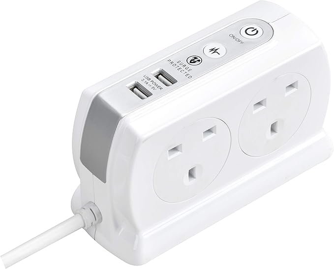 Masterplug SRGDU41PW2-MP Heavy Duty Four Socket Surge Protected Extension Lead with 2 USB Ports, 1 Metre, White