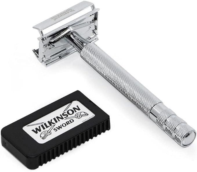 WILKINSON SWORD - Double Edge For Men | Premium Stainless Steel Safety Razor | Razor Handle + 5 Blade Refills