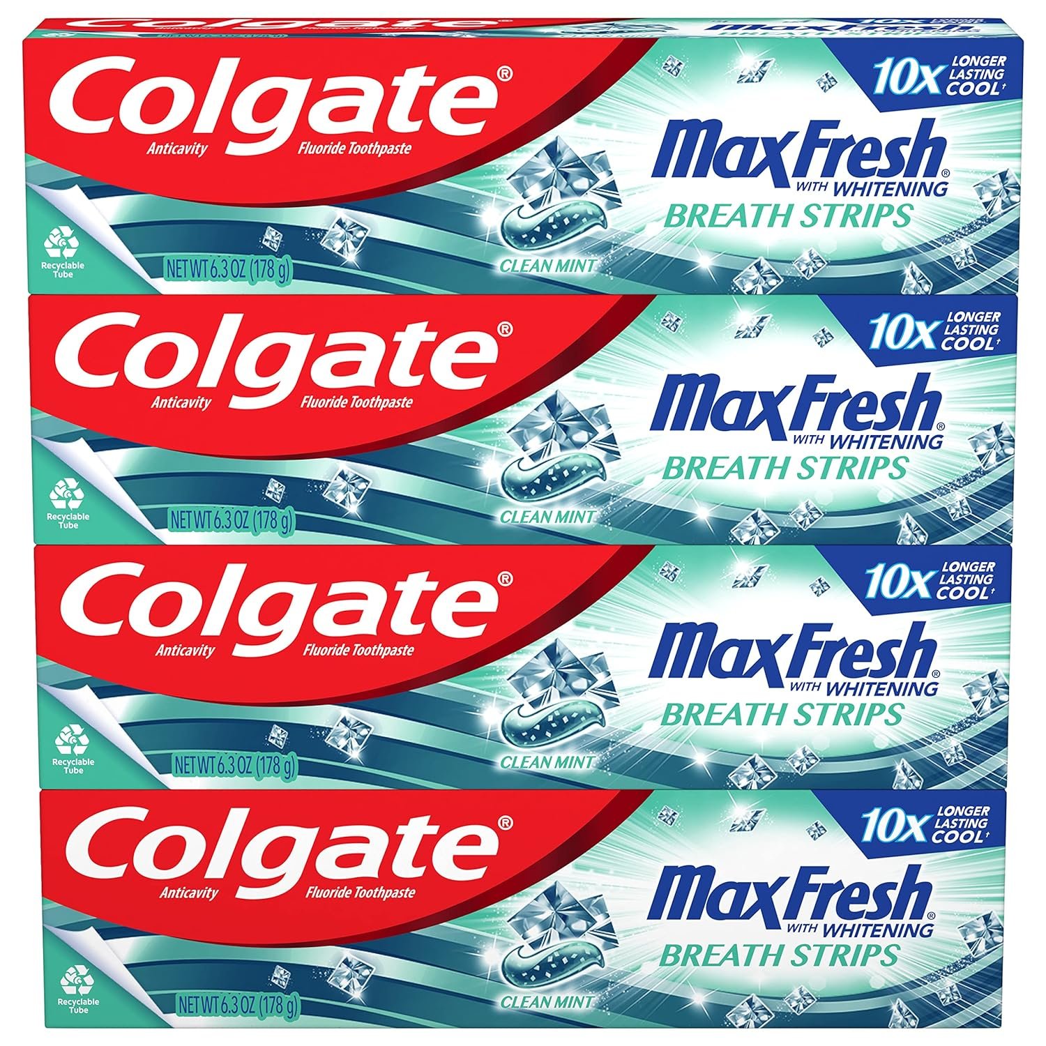 Colgate Max Fresh Whitening Toothpaste with Mini Strips, Clean Mint Toothpaste for Bad Breath