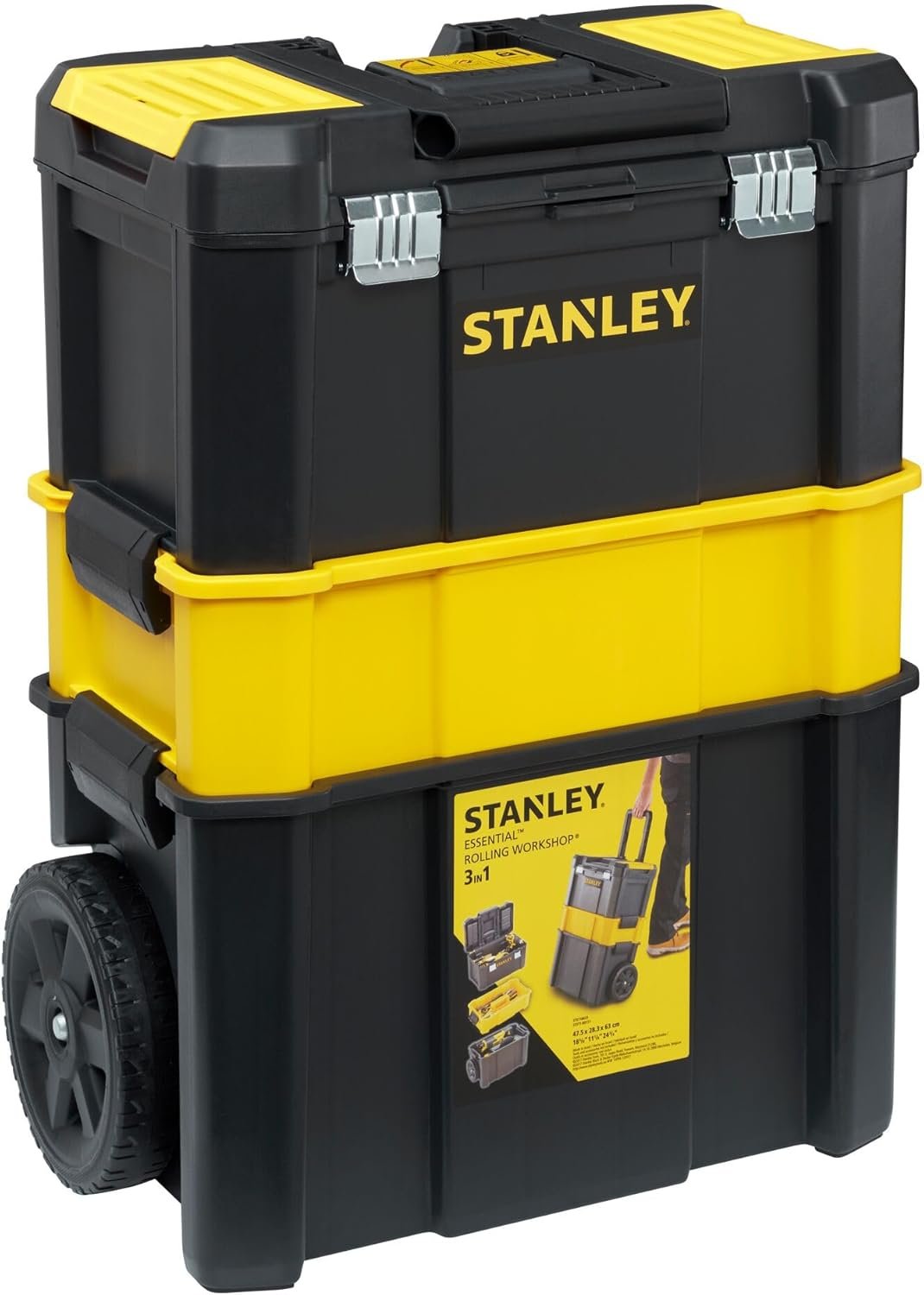 STANLEY Essential Rolling Workshop Toolbox, 3 Tier Stackable Units