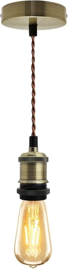 Industrial Vintage Brass Pendant Ceiling Light Lamp Holder Antique Retro E27 Fitting M0010-AB