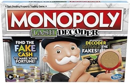 Monopoly Cash Decoder Board Game For Families and Kids Ages 8 and Up, Includes Mr. Monopoly's Decoder to Find Fakes, for 2-6 Players