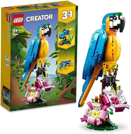 LEGO Creator 3 in 1 Exotic Parrot to Frog to Fish Animal Figures Building Toy, Creative Toys for Kids Aged 7 and up 31136