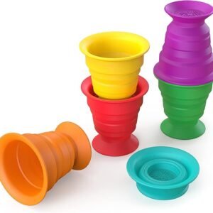 Baby Einstein, Stack and Squish Cups Infant to Toddler Collapsible Stacking and Sensory Toys for Beach, Bath, Floor and More, 6pcs, 3 Monthsplus Pink