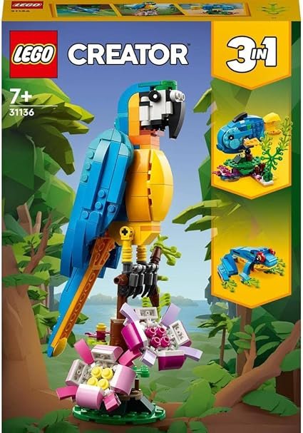 LEGO Creator 3 in 1 Exotic Parrot to Frog to Fish Animal Figures Building Toy, Creative Toys for Kids Aged 7 and up 31136