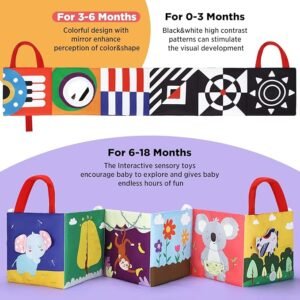 URMYWO Baby Books 0-6 Months,Sensory Toy Books High Contrast Black and White Touch and Feel Soft Books for Newborn Infants Toddler Soft Toys Gifts (red)