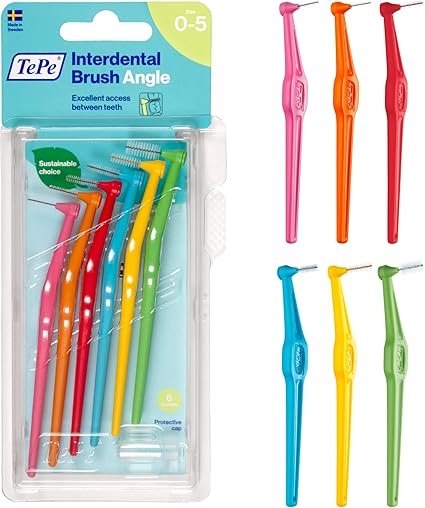 TePe Interdental Brush Angle, Mixed Pack, 0.4-0.8mm/ISO 1-6, 6pcs,