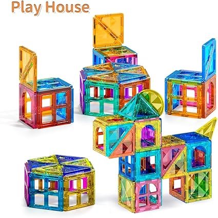 TEMI Magnetic Tiles,Building Blocks, Magnets Building Set, STEM & Learning & Education Toys Christmas Toy Gift for Ages 3 4 5 6 7 8+ Year Old Toddler Kids Boys and Girls (Magnetic Tiles-80pcs)