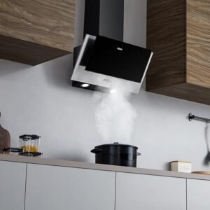 CIARRA CBCB6736C Angled Cooker Hood 60cm with CBCF002X2 Carbon Filters Recirculating & Ducting LED Lights Black Painting&Tempered Glass Wall Mounted Range Hood 600mm Kitchen Extractor Fan