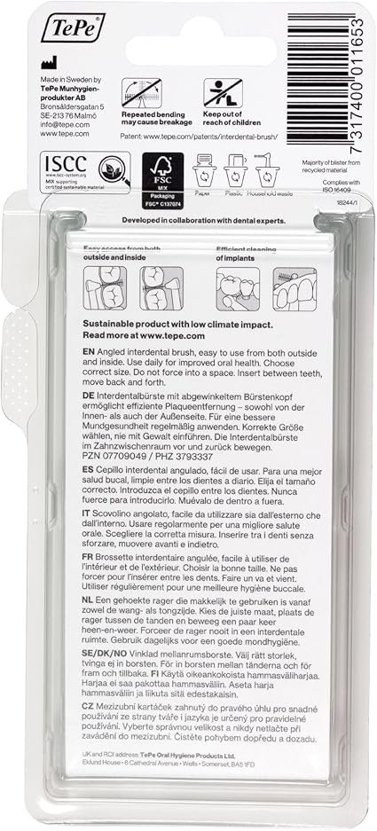 TePe Interdental Brush Angle, Mixed Pack, 0.4-0.8mm/ISO 1-6, 6pcs,