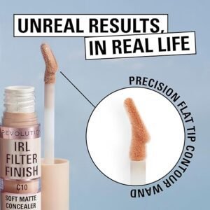 Makeup Revolution IRL Filter Finish Concealer, Medium to Full Coverage, Matte Finish, C2, Fair Skin Tones, 6g