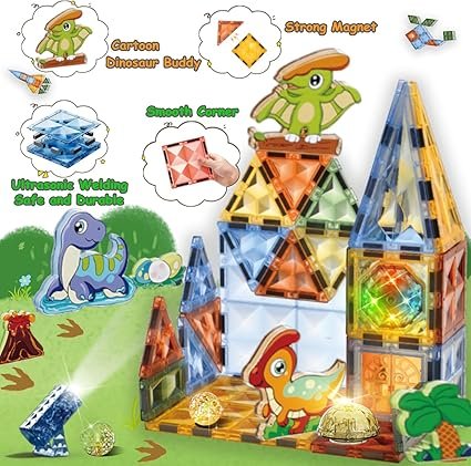 110PCS Magnetic Tiles Toys,Clear 3D Lighted Magnetic Building Blocks Educational Construction Set