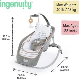 Ingenuity Boutique Collection Plush Modern Baby Rocker & Stationary Seat with Vibrations, Easy Fold, 0-30 Months Up to 40 lbs (Bella Teddy)