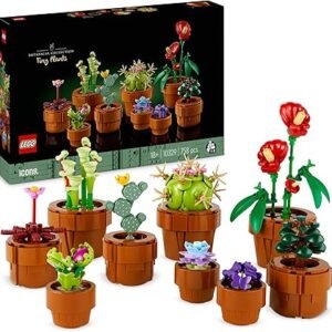 LEGO 10329 Icons Tiny Plants Set, Artificial Flowers in 9 Buildable Teracotta-Coloured Pots