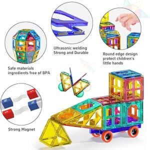 TEMI Magnetic Tiles,Building Blocks, Magnets Building Set, STEM & Learning & Education Toys Christmas Toy Gift for Ages 3 4 5 6 7 8+ Year Old Toddler Kids Boys and Girls (Magnetic Tiles-80pcs)