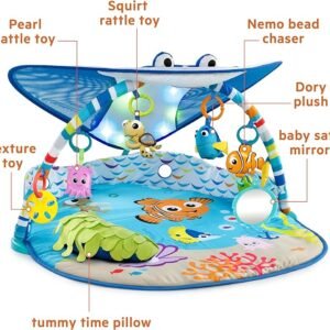 Bright Starts, Disney Baby, Finding Nemo Ocean Lights Baby Activity Gym and Play Mat with Detachable Toys