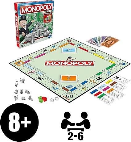 Monopoly Board Game, Family Time Games for Adults and Children, 2 to 6 Players, Strategy Fun for Kids, for Ages 8 and Up