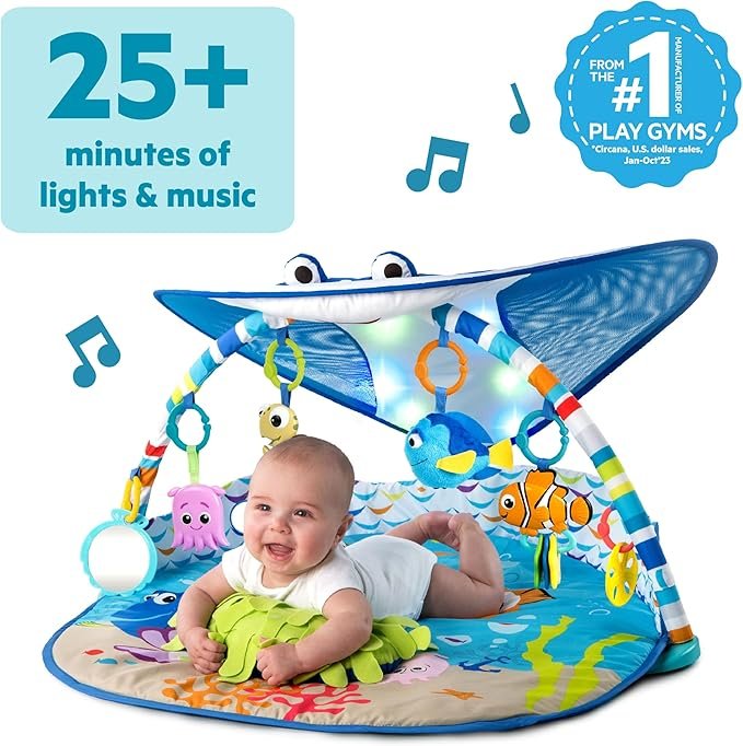 Bright Starts, Disney Baby, Finding Nemo Ocean Lights Baby Activity Gym and Play Mat with Detachable Toys