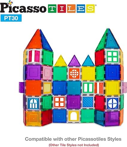 PicassoTiles 30 Piece Window and Door Clip On Magnetic Blocks Magnet Tiles Magnets Building Tile Construction Toy Set STEM Education Toys Learning Kit Stacking Block Playset Boys & Girls Age 3+ PT30