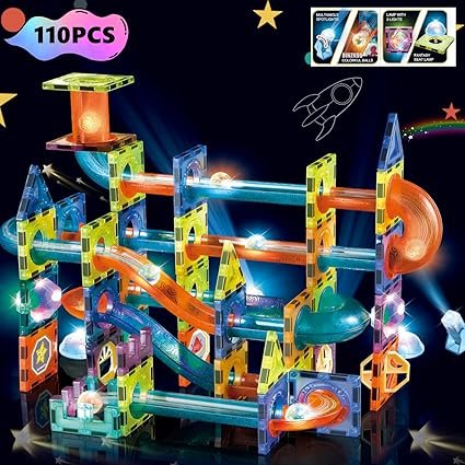BINZKBB Light Magnetic Tiles Building Blocks for kids,3D Clear STEM Magnets Construction Toys,110PC