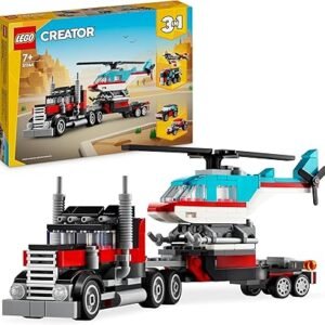 LEGO Creator 3in1 Flatbed Truck with Helicopter Toy to Propeller Plane and Fuel Lorry to Hot Rod and SUV Car Toys for 7 Plus Year Old Boys, Girls and Kids who Love Cool Vehicles, Gift Idea 31146