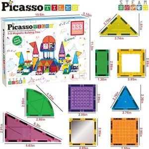 PicassoTiles 333pcs Magnetic Brick Tile and Magnetic Tile Combo Set, Action Figures included, Building Blocks STEM Toys