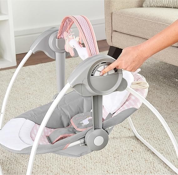 Ingenuity Comfort 2 Go Compact Portable 6-Speed Cushioned Baby Swing with Music, Folds Easy