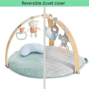 Ingenuity, Cosy Spot Reversible Duvet Activity Gym and Padded Play Mat with Wooden Removable Toy Bar