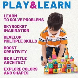 YIKUMO Kids Magnetic Tiles Toys, 100Pcs 3D Magnetic Building Blocks Tiles Set