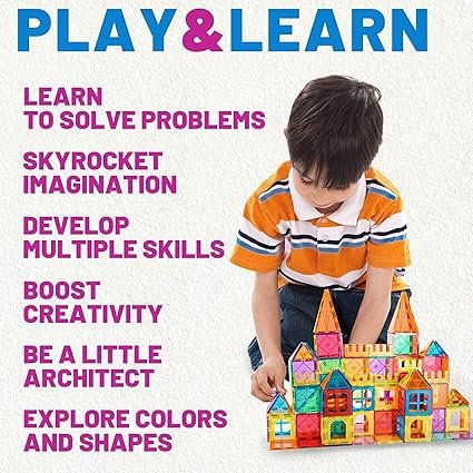 YIKUMO Kids Magnetic Tiles Toys, 100Pcs 3D Magnetic Building Blocks Tiles Set