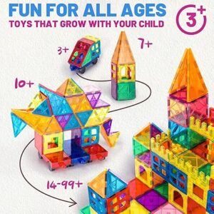YIKUMO Kids Magnetic Tiles Toys, 100Pcs 3D Magnetic Building Blocks Tiles Set