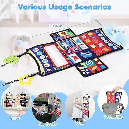 URMYWO Tissue Box Sensory Montessori Toy with Mirror, 6 in 1 Baby Toy 0-6-12 Months