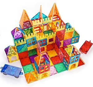 YIKUMO Kids Magnetic Tiles Toys, 100Pcs 3D Magnetic Building Blocks Tiles Set