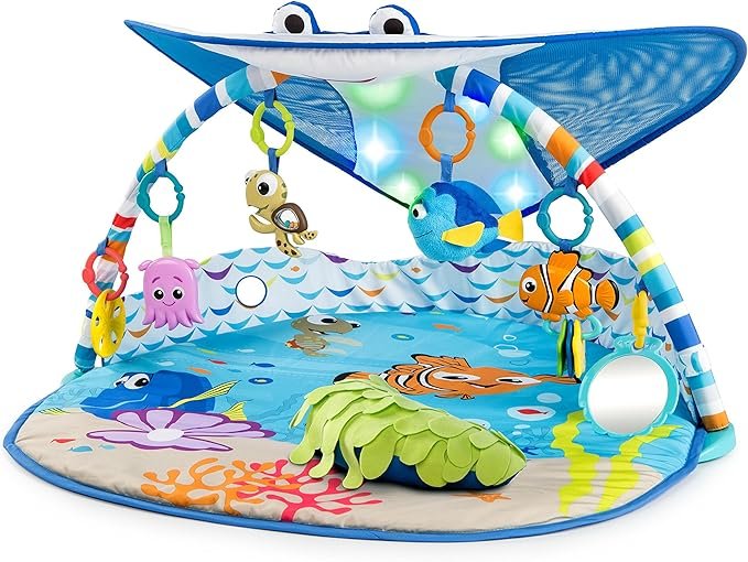 Bright Starts, Disney Baby, Finding Nemo Ocean Lights Baby Activity Gym and Play Mat with Detachable Toys
