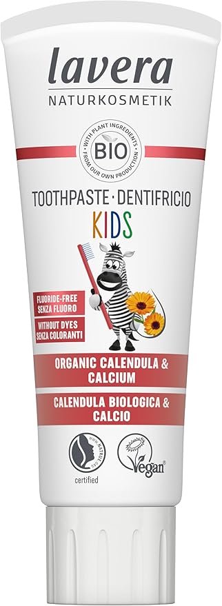 lavera Toothpaste Kids Fluoride-Free - Without colourants - Protects Milk TeethOrganic Calendula & Calcium - Vegan - 75 ml